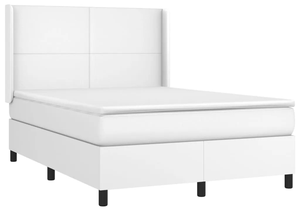 vidaXL Κρεβάτι Boxspring με Στρώμα & LED Λευκό 140x200 εκ. Συνθ. Δέρμα