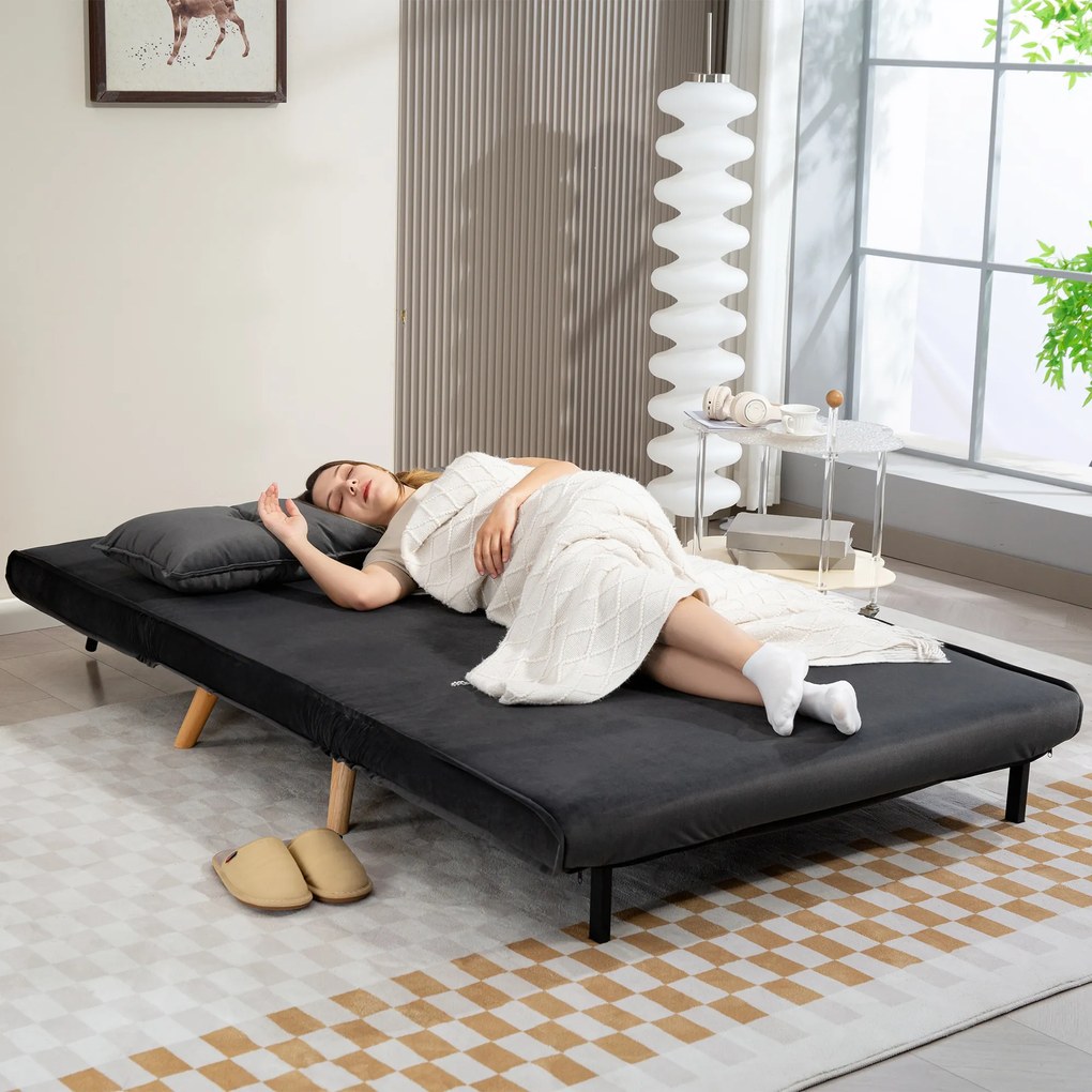 HOMCOM Καναπές-Κρεβάτι 2 Θέσεων, Μετατρέψιμος σε Κρεβάτι, Ρυθμιζόμενη Πλάτη, Υφασμάτινη Επένδυση, Μεταλλικό Πλαίσιο, Γκρι