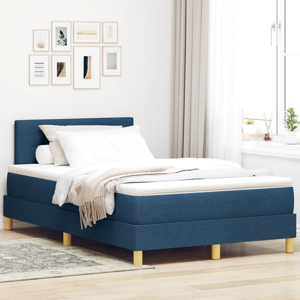 vidaXL Κρεβάτι Box Spring με Στρώμα Μπλε 120x200 εκ Ύφασμα