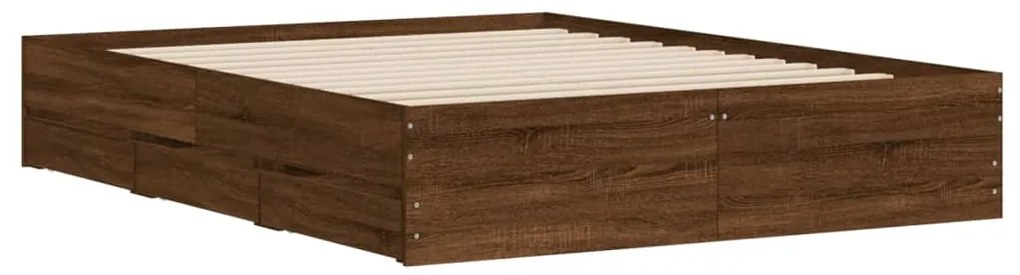 vidaXL Πλαίσιο Κρεβατιού με Συρτάρια Καφέ Δρυς 150x200εκ. Επεξ. Ξύλο