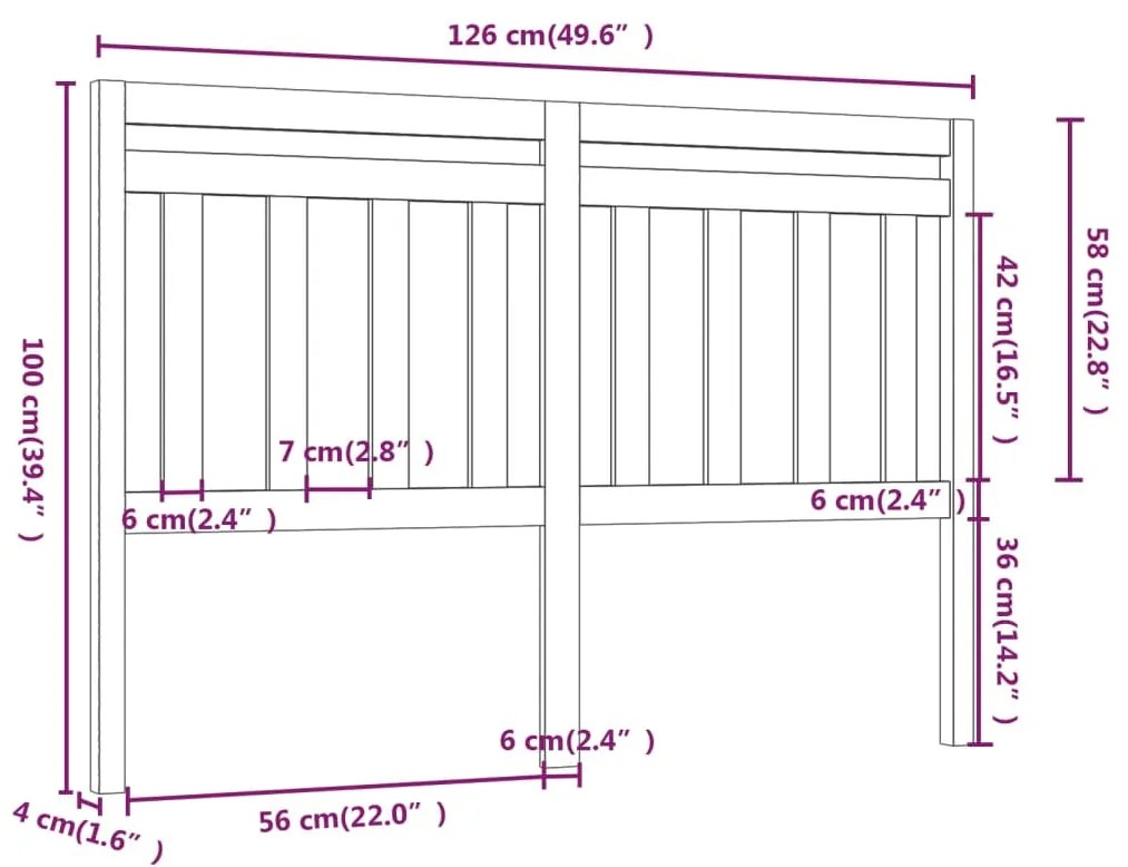 vidaXL Κεφαλάρι Κρεβατιού 126 x 4 x 100 εκ. από Μασίφ Ξύλο Πεύκου