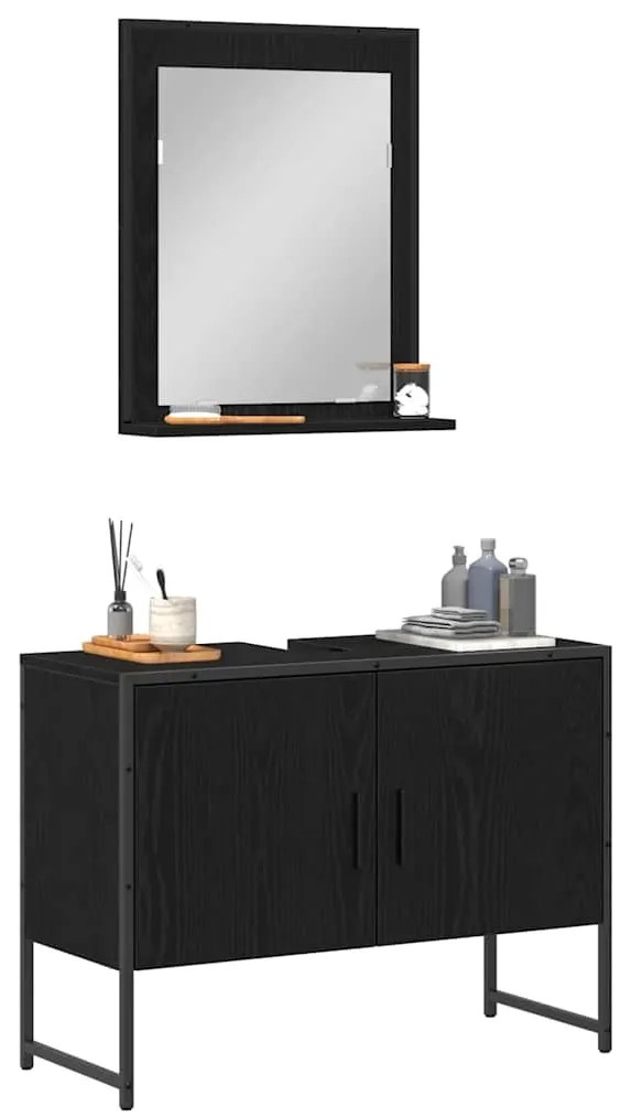 vidaXL Σετ Επίπλων Μπάνιου με αποθήκευση 2 pcs Μαύρο 80 x 33 x 60 εκ