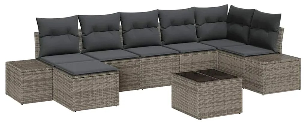vidaXL Σετ Καναπέ Κήπου με μαξιλάρι 8 pcs Γκρι Πολυ ράταν