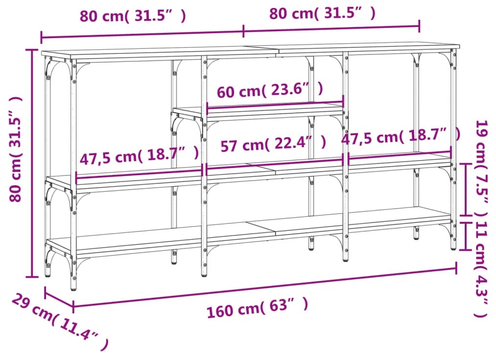 Τραπέζι Κονσόλα Sonoma Δρυς 160x29x80 εκ. Επεξεργασμένο Ξύλο - Καφέ