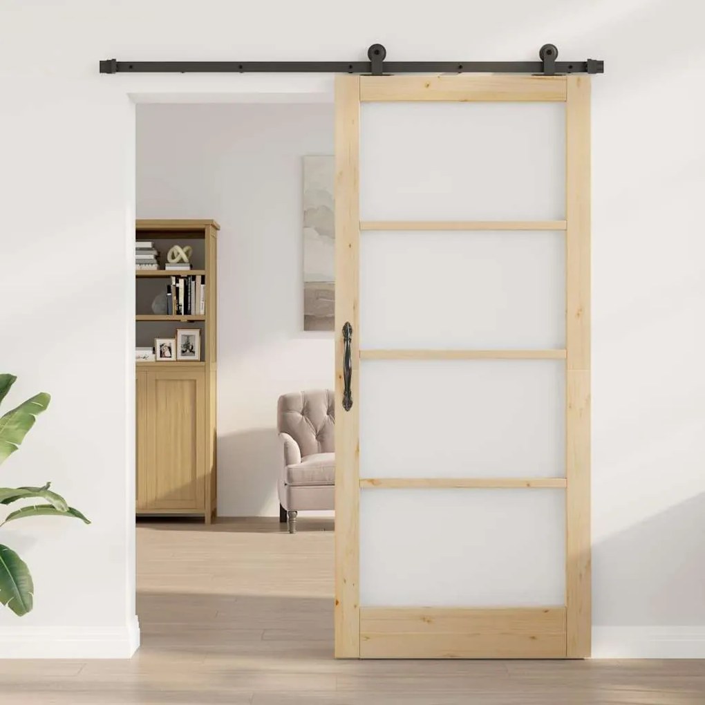 vidaXL Συρόμενη Πόρτα ORKDAL Καφέ 93 x 211 εκ. Ξύλο και μέταλλο