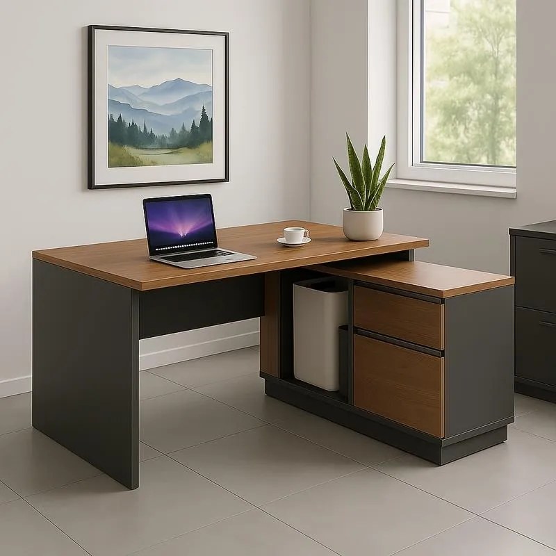 Γραφείο με δεξιά γωνία Oscar καρυδί-ανθρακί 160x140x76εκ 160x140x76 εκ.