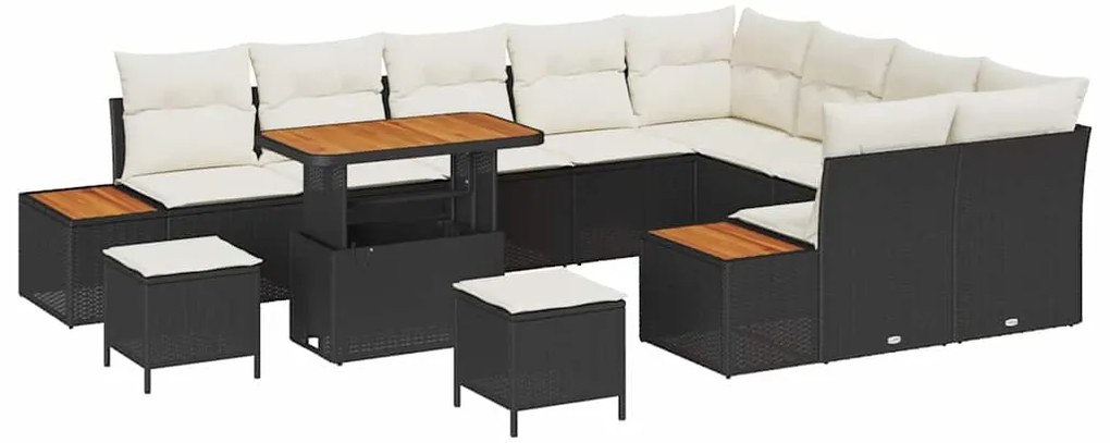 vidaXL Σετ Καναπέ Κήπου με μαξιλάρι 12 pcs Μαύρο Πολυ ράταν