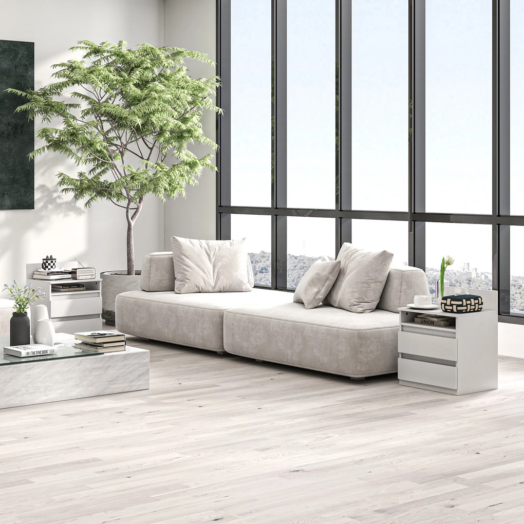 HOMCOM Κομοδίνο σετ 2 τεμαχίων με συρτάρια και ράφι, μοντέρνο βοηθητικό τραπέζι, για υπνοδωμάτιο, λευκό