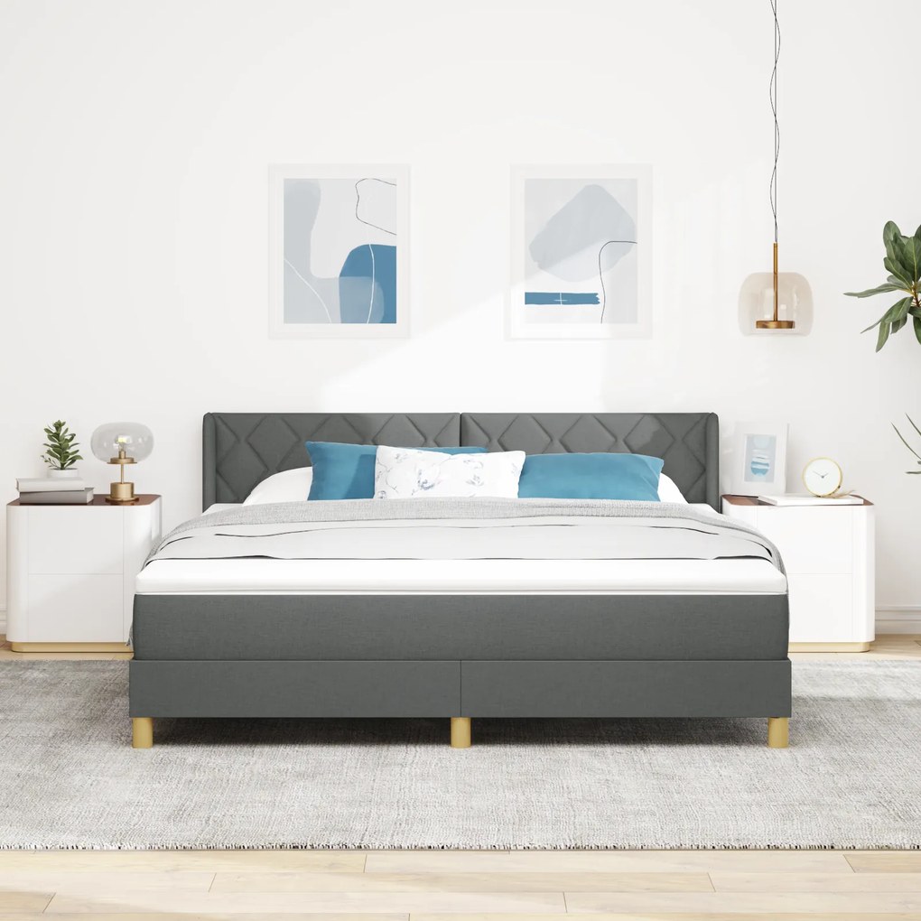 vidaXL Κρεβάτι Box Spring σε σκούρο γκρι με στρώμα, 180 x 200 εκ., ύφασμα.