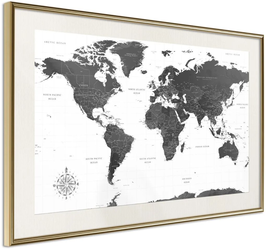 Αφίσα - The World in Black and White - 60x40 - Χρυσό - Με πασπαρτού