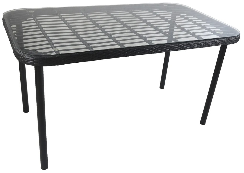 Τραπέζι Κήπου ArteLibre AMPLAS Μαύρο Μέταλλο/Rattan/Γυαλί 140x80x73cm