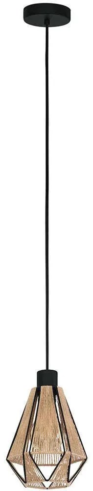 Φωτιστικό Οροφής Alderney 17x14,5x110cm 1xΕ27 40W Black-Natural Eglo Steel,Textilene