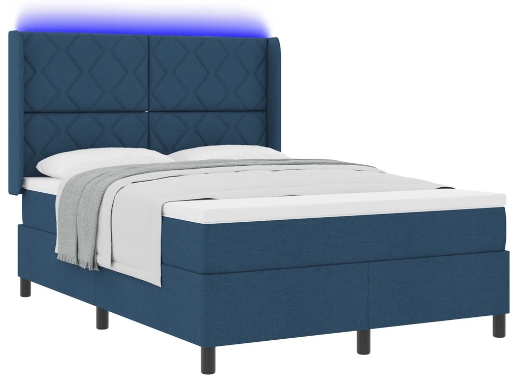 vidaXL Κρεβάτι με Ελατήρια και Στρώμα & LED Μπλε 140x200 cm Υφασμάτινο