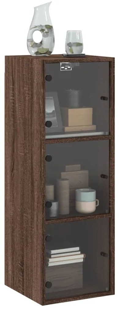 vidaXL Ντουλάπι Τοίχου Καφέ Δρυς 35x37x100 εκ. Γυάλινες Πόρτες