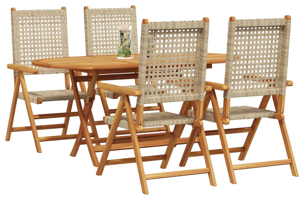 vidaXL Πτυσσόμενο Τραπέζι Κήπου 5 pcs Μπεζ