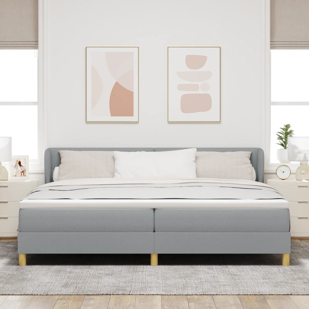 vidaXL Κρεβάτι Box Spring με Στρώμα Ανοιχτό Γκρι 200x200 εκ. Υφάσματος