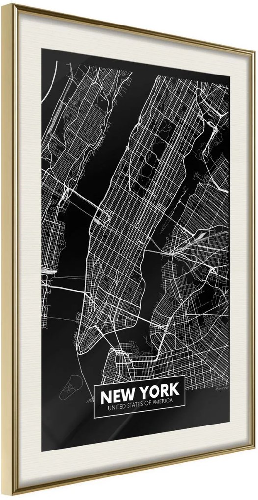 Αφίσα - City Map: New York (Dark) - 20x30 - Χρυσό - Με πασπαρτού