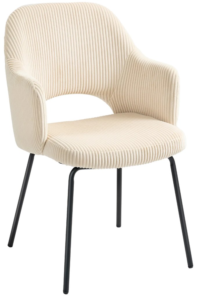 HOMCOM Καρέκλα τραπεζαρίας, κοτλέ ύφασμα, σχήμα κέλυφος, μεταλλικά πόδια, υποπόδια, μπεζ