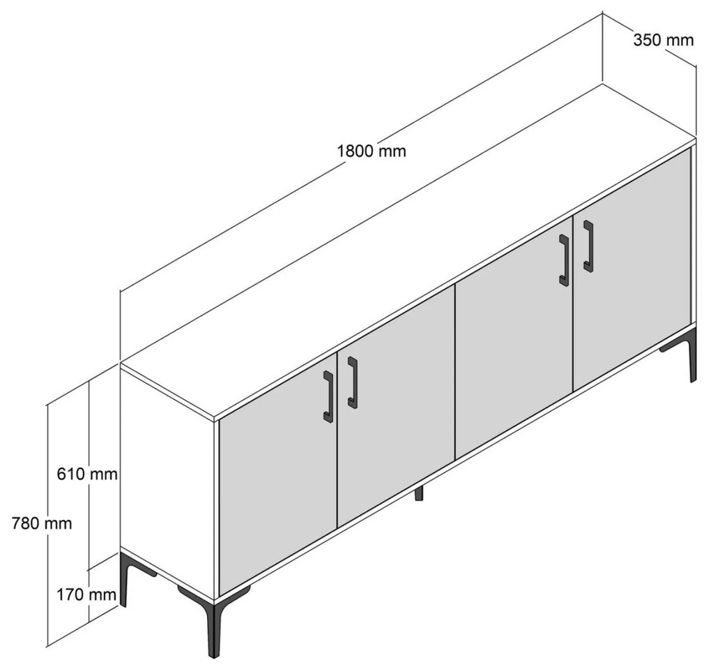 Μπουφές C9428.03 Μελαμίνης Καρυδί και Όψη Μαύρο Μάρμαρο 180x35x78Υεκ. 180x35x78 εκ.