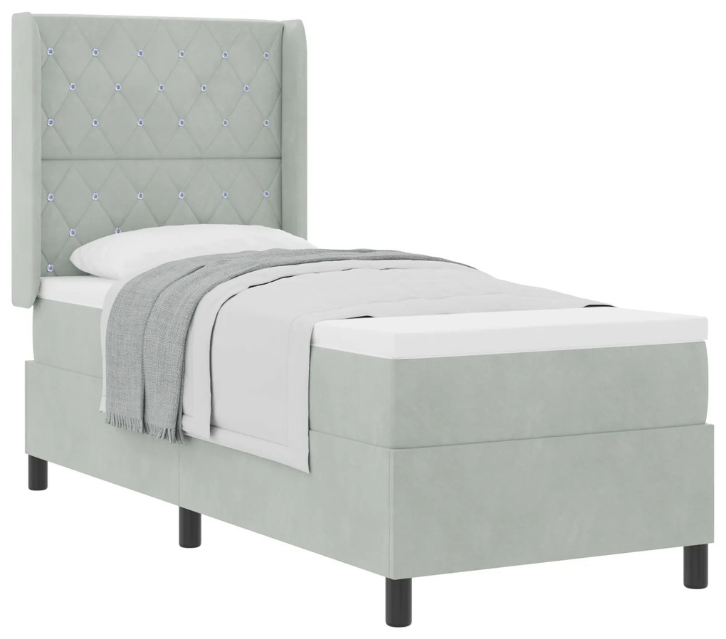 vidaXL Κρεβάτι Box Spring με Στρώμα Ανοιχτό Γκρι 80x200 εκ Βελούδο