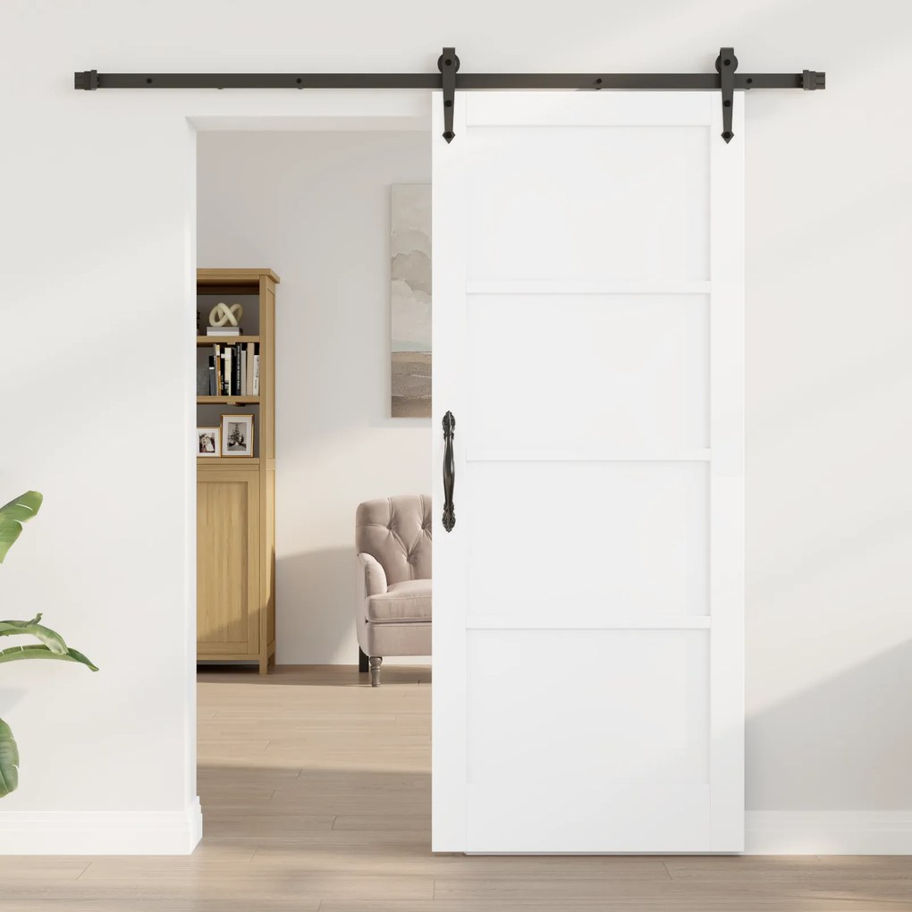 vidaXL Συρόμενη Πόρτα με Σετ Υλικών Λευκή 83x202 εκ. Συμπαγές Ξύλο Πεύκου
