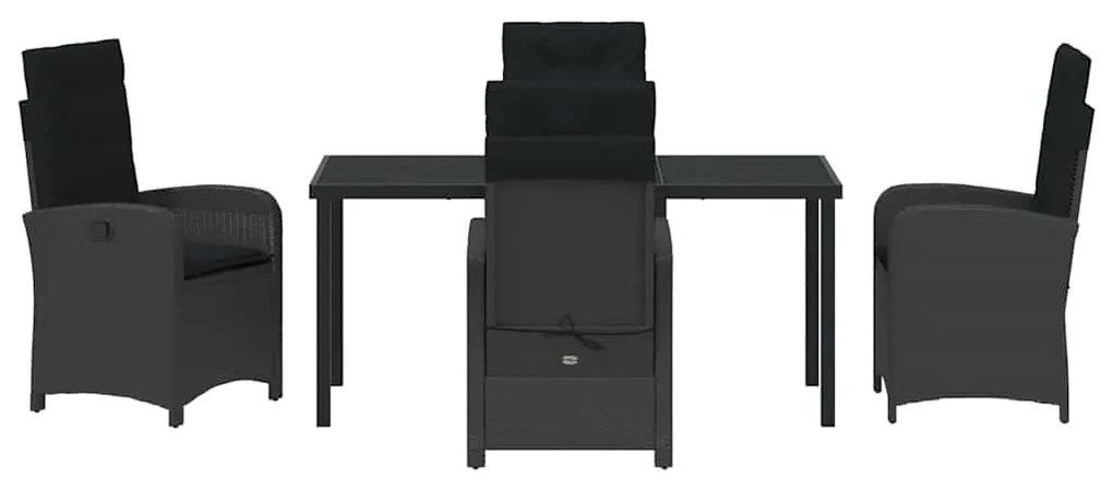 vidaXL Σέτ φαγητού για κήπο με μαξιλάρι 5 pcs Μαύρο συνθετικό ρατάν