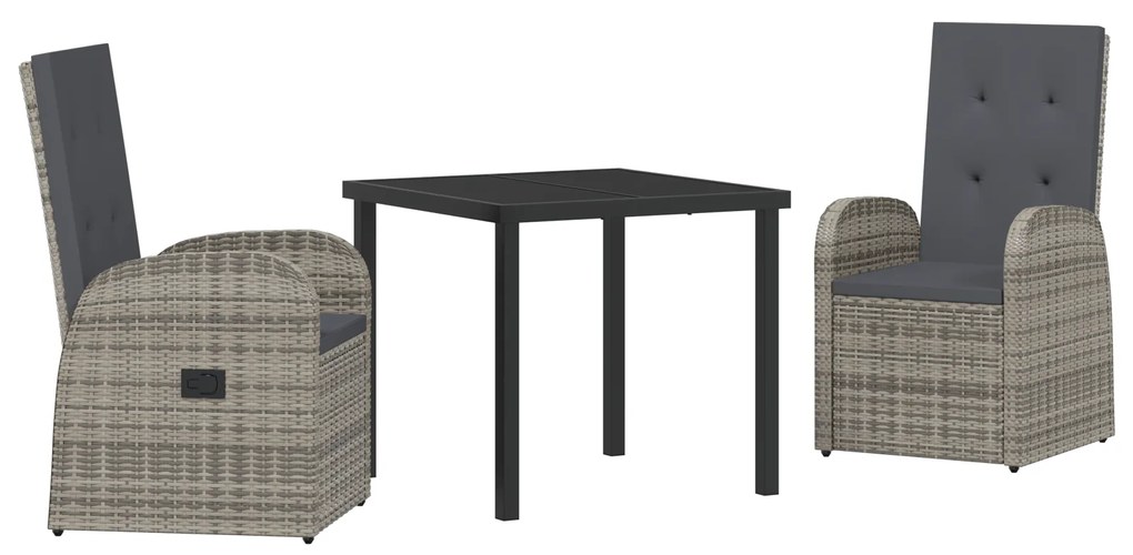 vidaXL Καρέκλες Κήπου Ξαπλώματος 3 pcs Γκρι 80 x 80 x 73 εκ