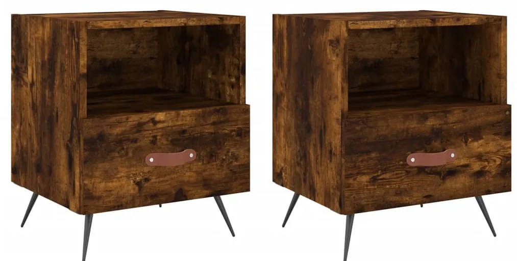 vidaXL Κομοδίνα 2 τεμ. Καπνιστή Δρυς 40 x 35 x 47,5 εκ. Επεξεργ. Ξύλο