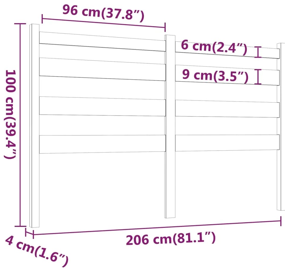 vidaXL Κεφαλάρι Κρεβατιού Λευκό 206 x 4 x 100 εκ. Μασίφ Ξύλο Πεύκου