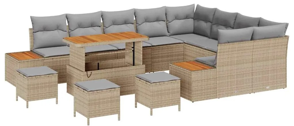 vidaXL Σετ Καναπέ Κήπου με μαξιλάρι 13 pcs Μπεζ Πολυ ράταν