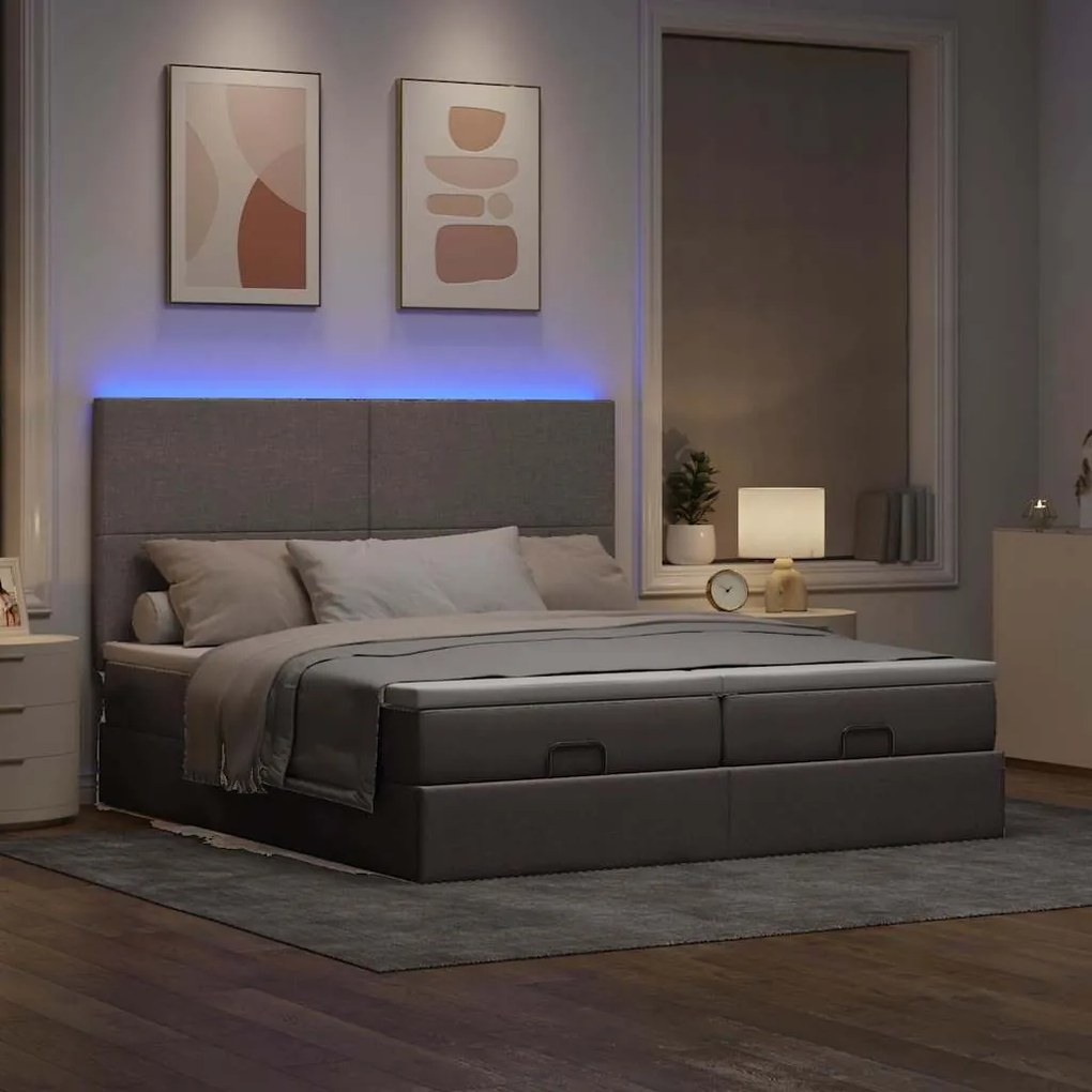 vidaXL Οθωμανικό κρεβάτι με στρώματα & LEDs Taupe 200x200cm ύφασμα