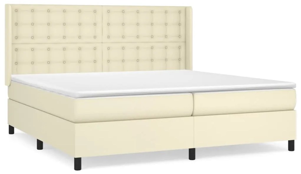 vidaXL Κρεβάτι Boxspring με Στρώμα Κρεμ 200x200 εκ. Συνθετικό Δέρμα