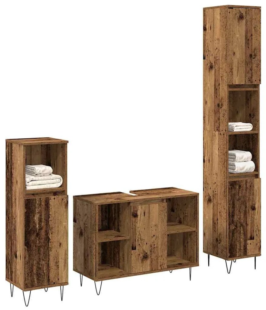 vidaXL Σετ Επίπλων Μπάνιου με πόρτα 3 pcs Παλιό Ξύλο 30 x 30 x 180 cm