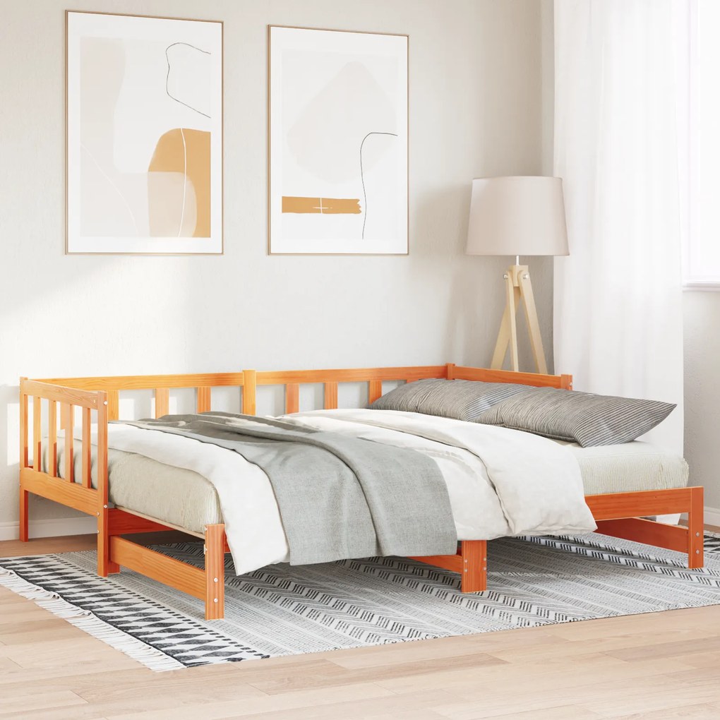 vidaXL Κρεβάτι ημέρας με Pull-out χωρίς στρώμα Καφέ 2x(90x190) εκ