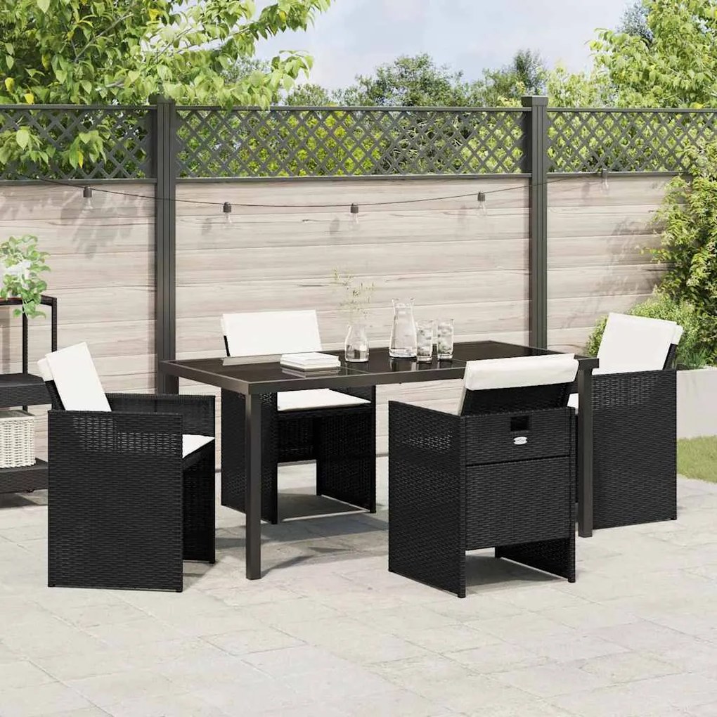 vidaXL Σέτ φαγητού για κήπο με μαξιλάρι 5 pcs Μαύρο Πολυ ράταν