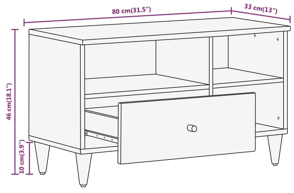 Έπιπλο Τηλεόρασης 80 x 33 x 46 εκ. από Μασίφ Ξύλο Μάνγκο - Καφέ