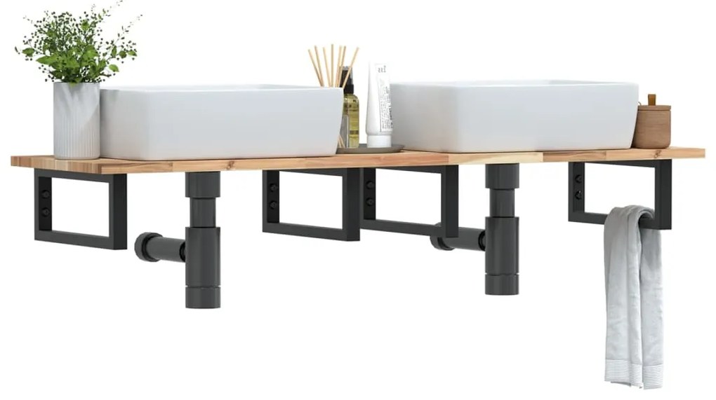 Ράφι Νιπτήρα Τοίχου από Ατσάλι / Μασίφ Ξύλο Ακακίας