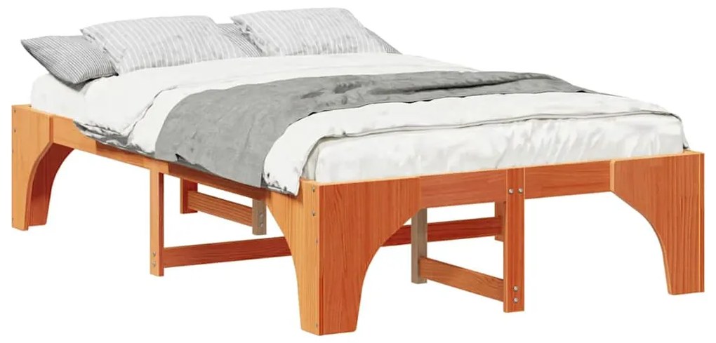 vidaXL Κρεβάτι δαπέδου Καφέ 140 x 190 cm Μασίφ ξύλο πεύκου