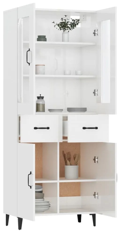 vidaXL Ντουλάπι Γυαλιστερό Λευκό 69,5x34x180 εκ. Επεξεργασμένο Ξύλο