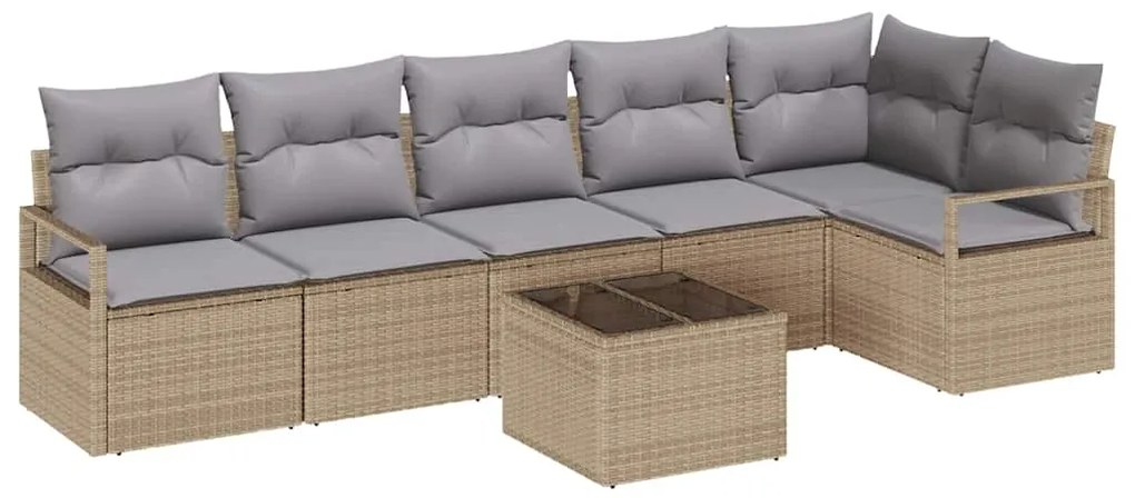 vidaXL Σετ Καναπέ Κήπου με μαξιλάρι 7 pcs Μπεζ, Ανοιχτό Γκρι