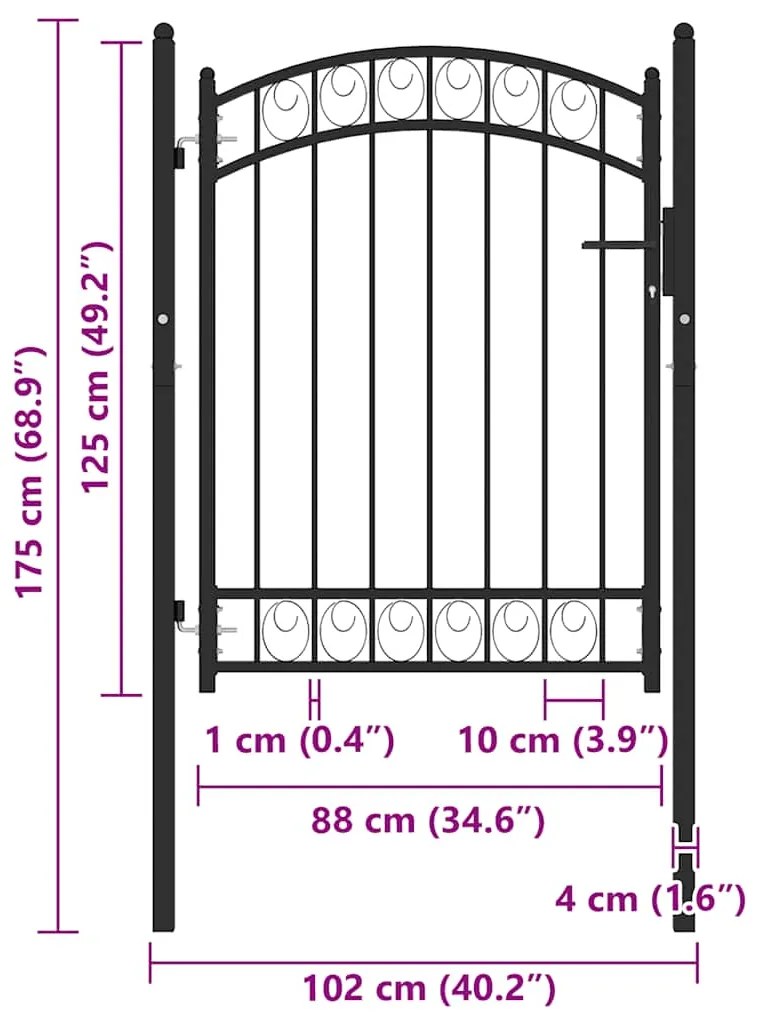 vidaXL Καγκελόπορτα με Αψιδωτή Κορυφή Μαύρη 100 x 125 εκ. από Ατσάλι