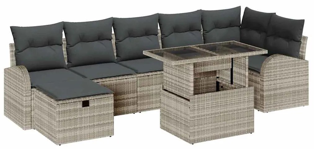 vidaXL Σετ Καναπέ Κήπου με μαξιλάρι 8 pcs Ανοιχτό γκρι Πολυ ράταν