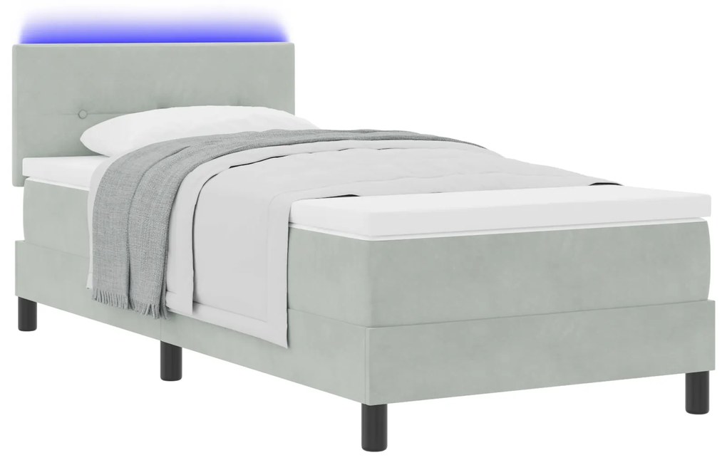vidaXL Κρεβάτι με Στρώμα και Φώτα LED Γκρίζο 90x190 εκ. Βελούδο