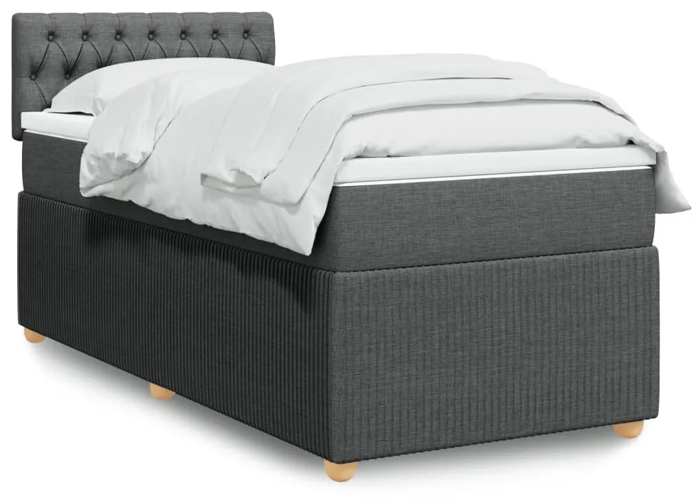 vidaXL Κρεβάτι Boxspring με Στρώμα Σκούρο Γκρι 90x200 εκ. Υφασμάτινο