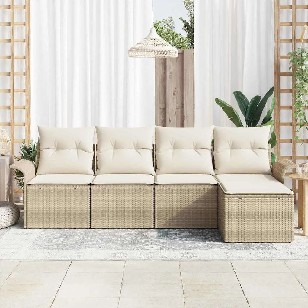 vidaXL Σετ Καναπέ Κήπου με μαξιλάρι 5 pcs Μπεζ Πολυ ράταν