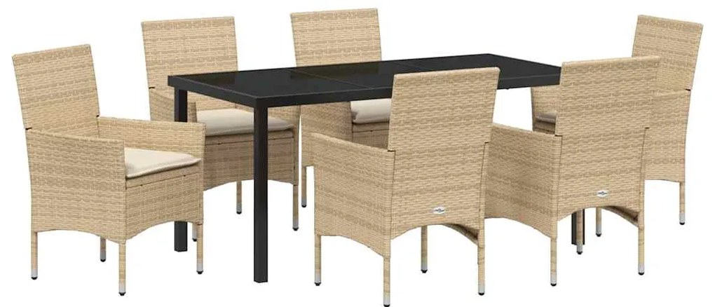 vidaXL Σέτ φαγητού για κήπο με μαξιλάρι 7 pcs Μπεζ Πολυ ράταν