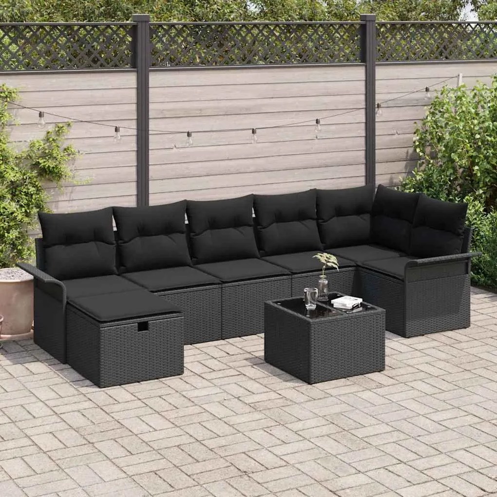 vidaXL Σετ Καναπέ Κήπου 8 pcs Μαύρο 297.5 x 132.5 x 85 εκ. Πολυ ράταν