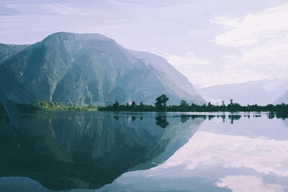 Εικόνα ζωγραφισμένο τοπίο μιας ορεινής λίμνης - 60x40