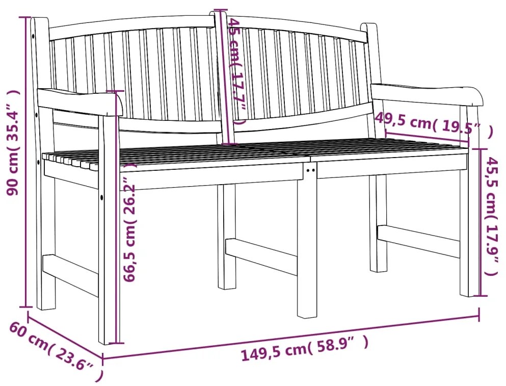 vidaXL Παγκάκι Κήπου 149,5 x 60 x 90 εκ. από Μασίφ Ξύλο Teak