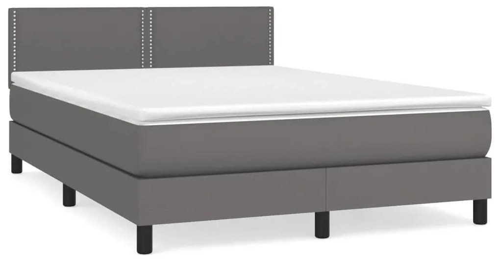 Κρεβάτι Boxspring με Στρώμα Γκρι 140x190εκ. από Συνθετικό Δέρμα - Γκρι